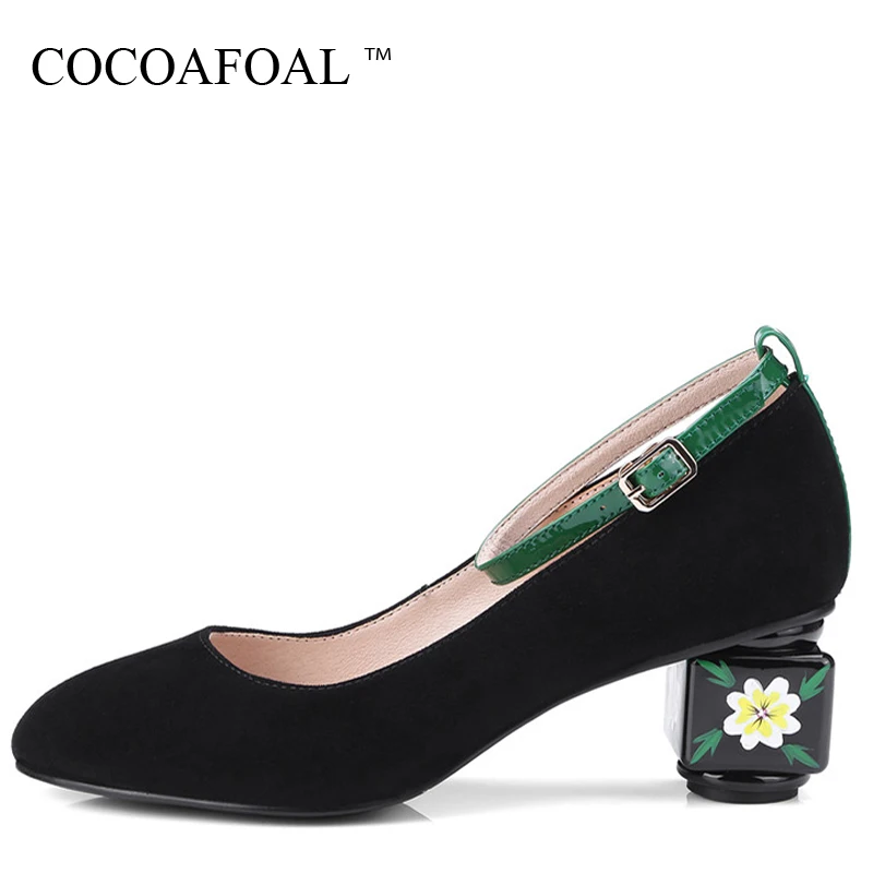 

COCOAFOAL Woman Mary Janes Pumps Black Green Stiletto Sexy High Heels Shoes Plus Size 34 - 43 Genuine Leather Wedding Shoes 2018
