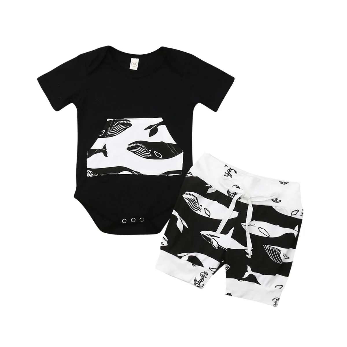 

0-24M 2PCS Newborn Baby Boy Girl Summer Cartoon Romper Tops Short Pants Outfits Sunsut