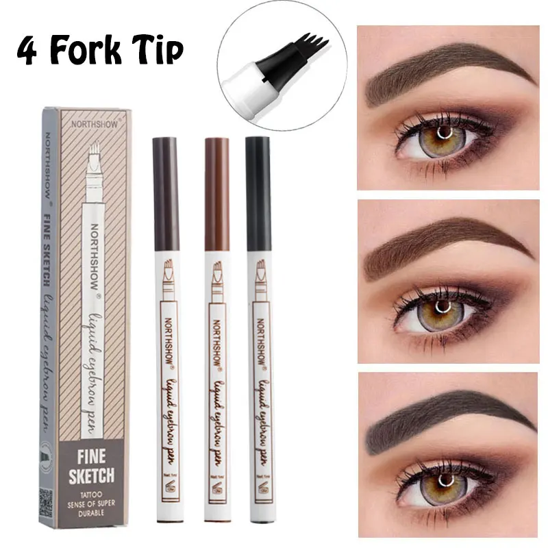 4 Head Fine Sketch Eyebrow Pen Makeup Tools Waterproof Microblading Eyebrow Tattoo Pen Fork Tip Eyebrow Pencils Tint Enhancer