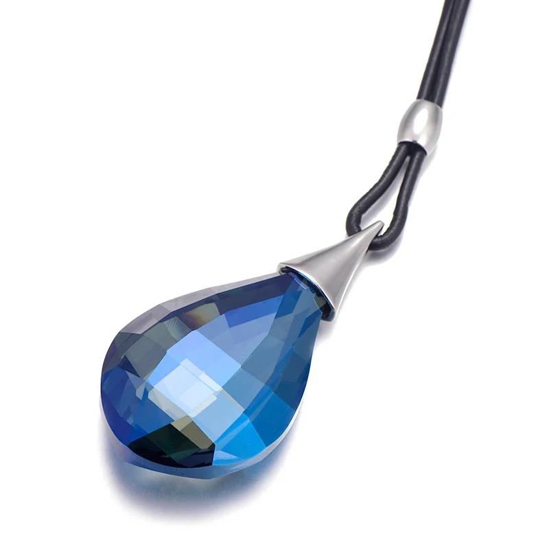 Большой синий прозрачный стеклянный кулон, ожерелье, элегантные капли воды Кристалл кожа цепи ожерелье для женщин вечерние ювелирные изделия Прямая поставка