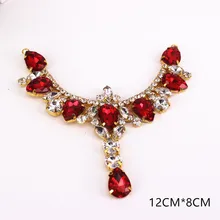 Великолепное красное декольте Воротник дрель горный хрусталь аппликация Сделай Сам шитье Свадебная повязка на голову пояс необычные свадебные вечерние платья ювелирные изделия