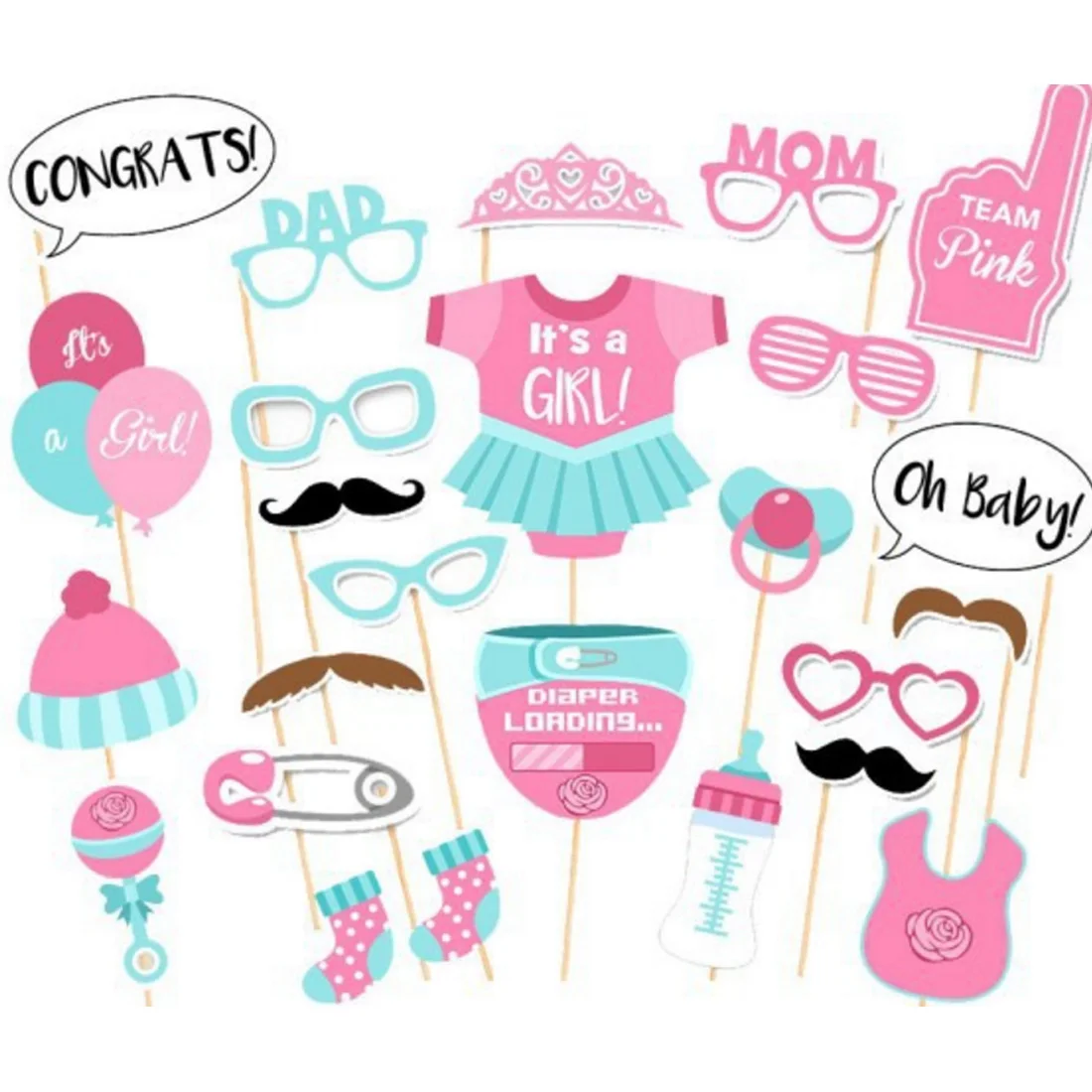 25 шт./компл. Baby Shower вечерние Photo Booth Реквизит Набор для украшения для маленьких девочек вечерние поставки