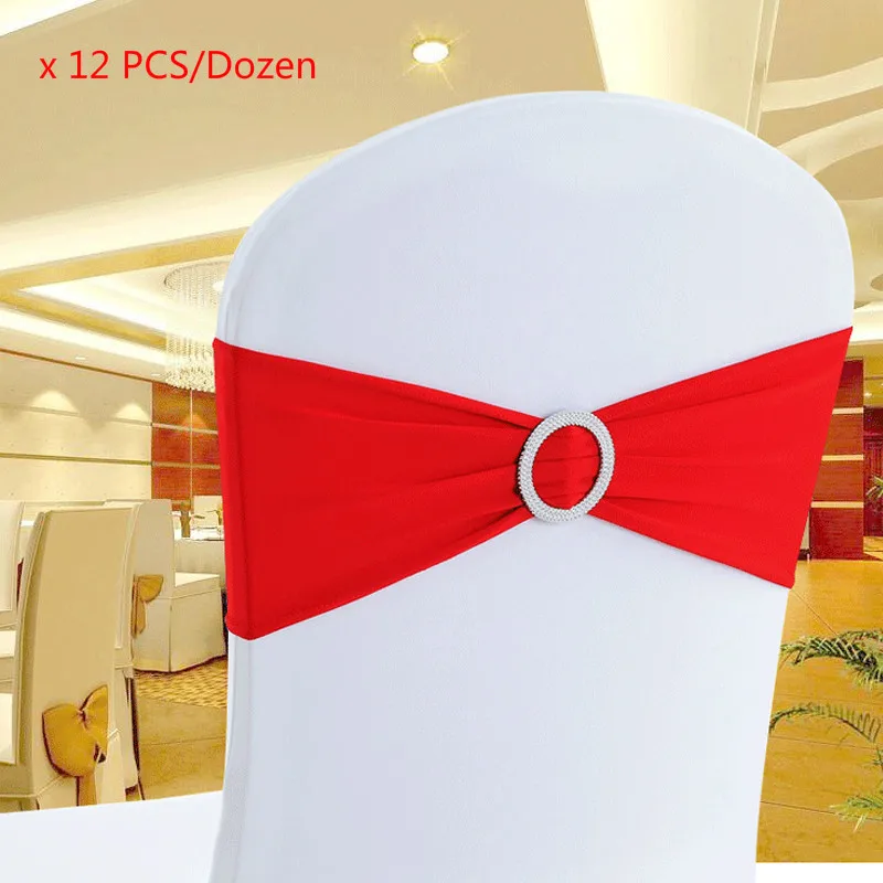 

Chair Sashes Band Bow Stretch Elastic Spandex with Round Ring for Wedding Banquet Party Decoration Event 12 PCS/Dozen