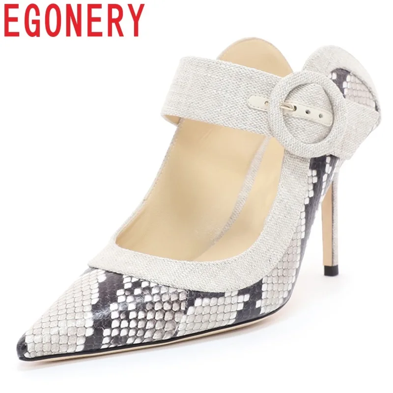 

EGONERY shoes woman summer new fashion sexy super high thin heels woman slippers outside buckle shallow plus size ladies shoes