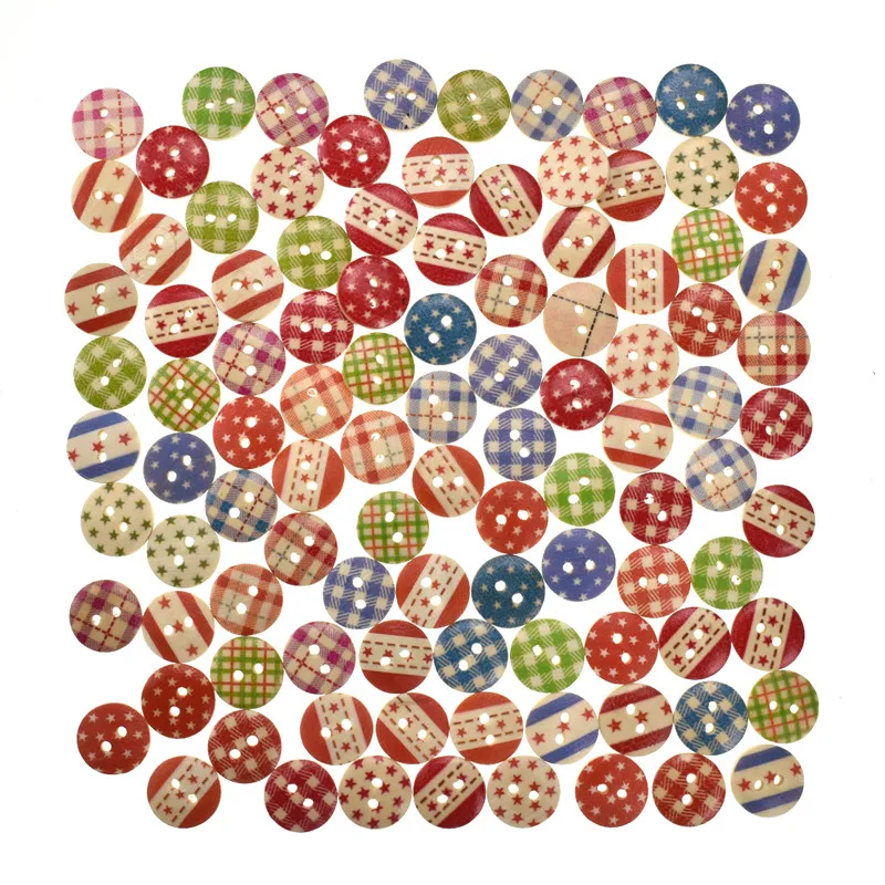 100PCs Wooden Sewing Buttons Scrapbooking Round Colorful Mixed 2 Holes 15mm Decorative Button For Clothing Garment Accessories (4)