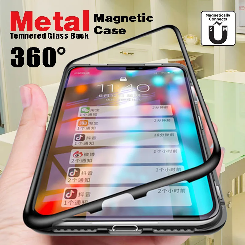 

Magnetic Adsorption Phone Case for One Plus 6T 5T Glass Back Cover Metal Frame For One Plus 7 7 Pro Cover For iPhone X XS XR