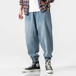 Весенние новые джинсы мужские модные однотонные повседневные джинсовые штаны в стиле ретро с кулиской мужские уличные свободные брюки в