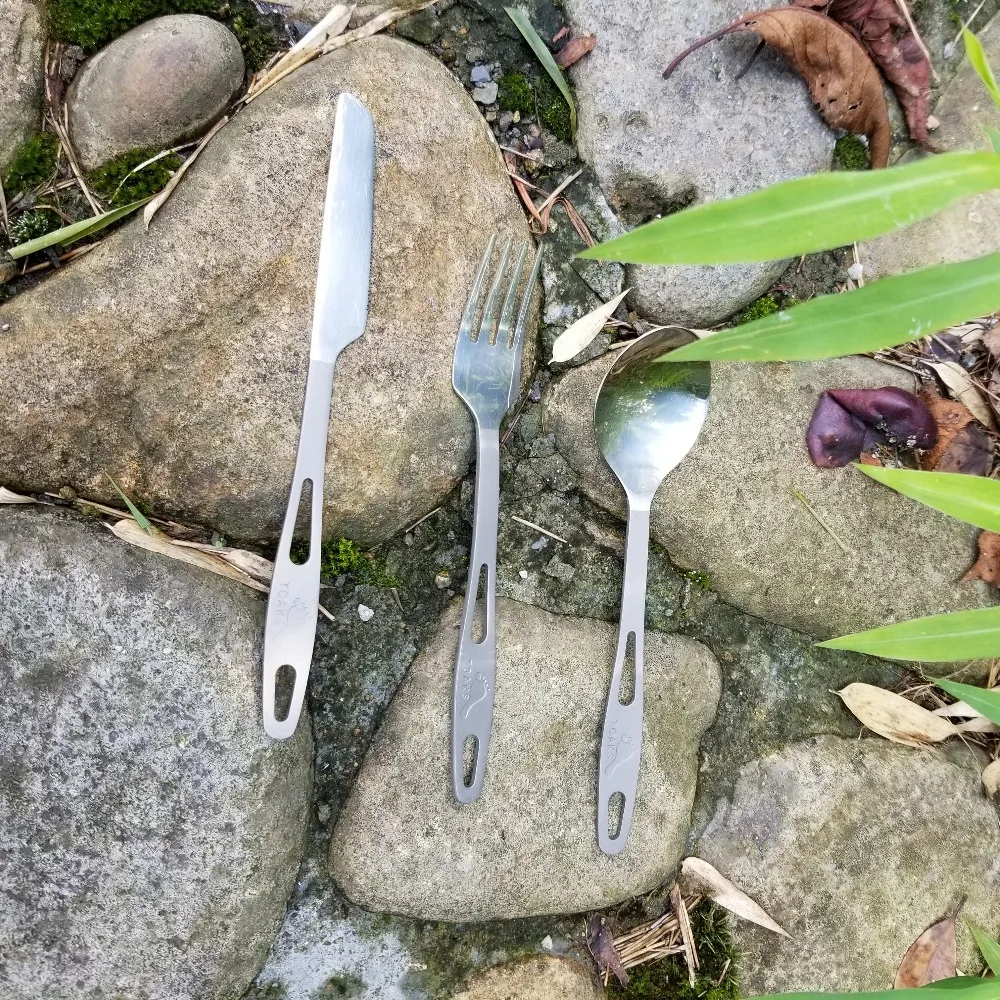 TOAKS de titanio 3-Pcs/Set cuchara tenedor Cuchillo ultraligero de Camping al aire libre cubiertos utensilio conjunto 49g SLV-02