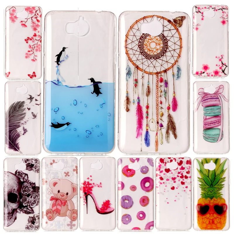 

2Pcs Huawei Y5 2017 5.0" Case Animal Flower Anime Transparent Silicone TPU Gel Soft Back Cover Case for Huawei Y5 2017 5.0inch