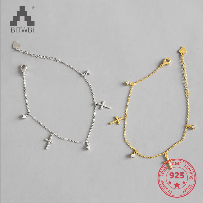 

Exquisite Cross Zircon Pendant Bracelet 2018 For Women Wedding 925 Sterling Silver Link Chain Mujer Moda Jewelry pulseira