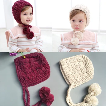 

Winter Children's Hat Solid Color Handmade Wool Baby Knit Lace-proof Ear Caps