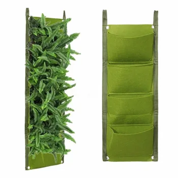 

1 or 4 Pocket Flower Planting Hanging Bags Garden Wall Plants Pouch Basket Green Free Shipping