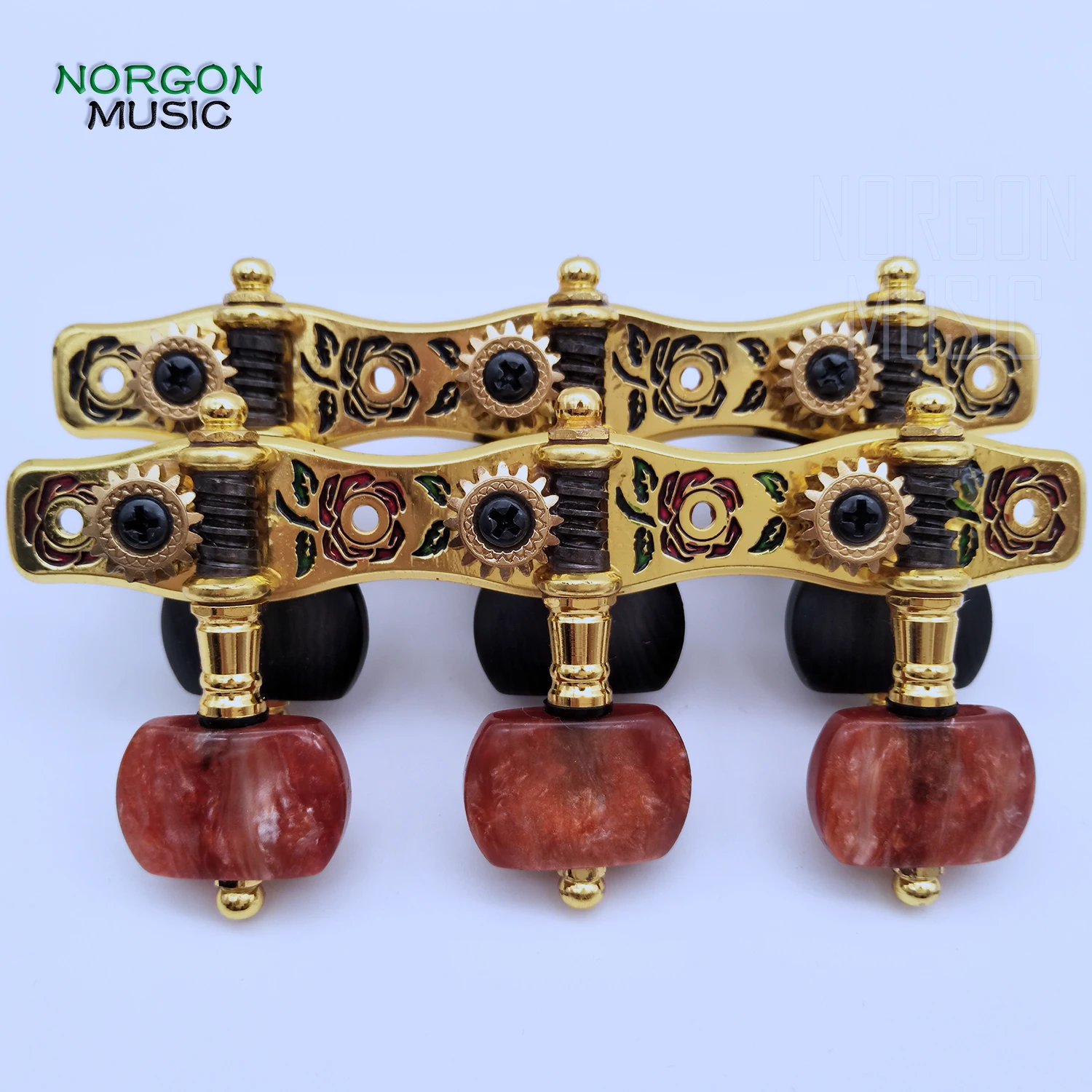 Cena Alicja pozłacane klucze gitarowe stop cynkowy czerwony czarny róża wzór heban gałka akustyczne klasyczne kołki do tuningu AOS 026