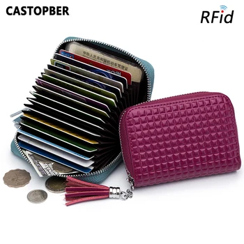 

Leather Tassel Purse Women Fashion Plaid RFID Card Holders Credit ID Card Case Split Leather Clutch High Quality Ladies Wallet