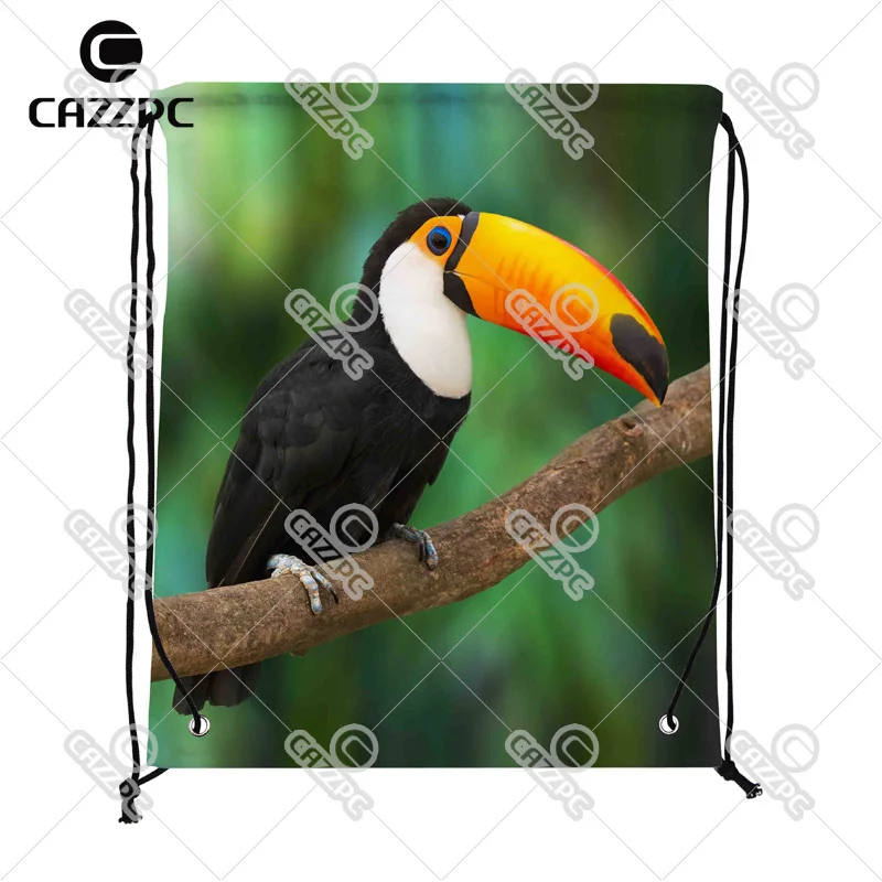 

Tropical Rainforest Cute Toucan Bird Print Custom individual Nylon fabric Drawstring Backpack Gift Bag Pack of 4