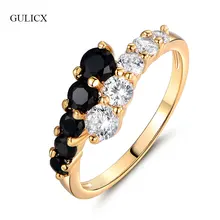 GULICX, модные обручальные кольца для женщин, Золотое кольцо, середина, черный, белый цвет, Кристалл циркония, CZ, обручальное кольцо, кольца, ювелирные изделия R110