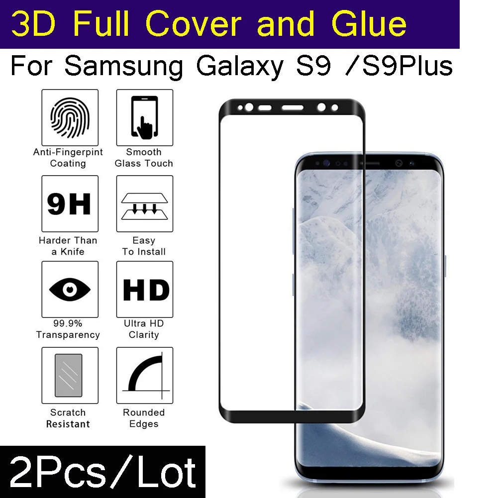 2 шт./лот Премиум 3D полный охват Полный Клей закаленное Стекло для samsung Galaxy S9 S9Plus