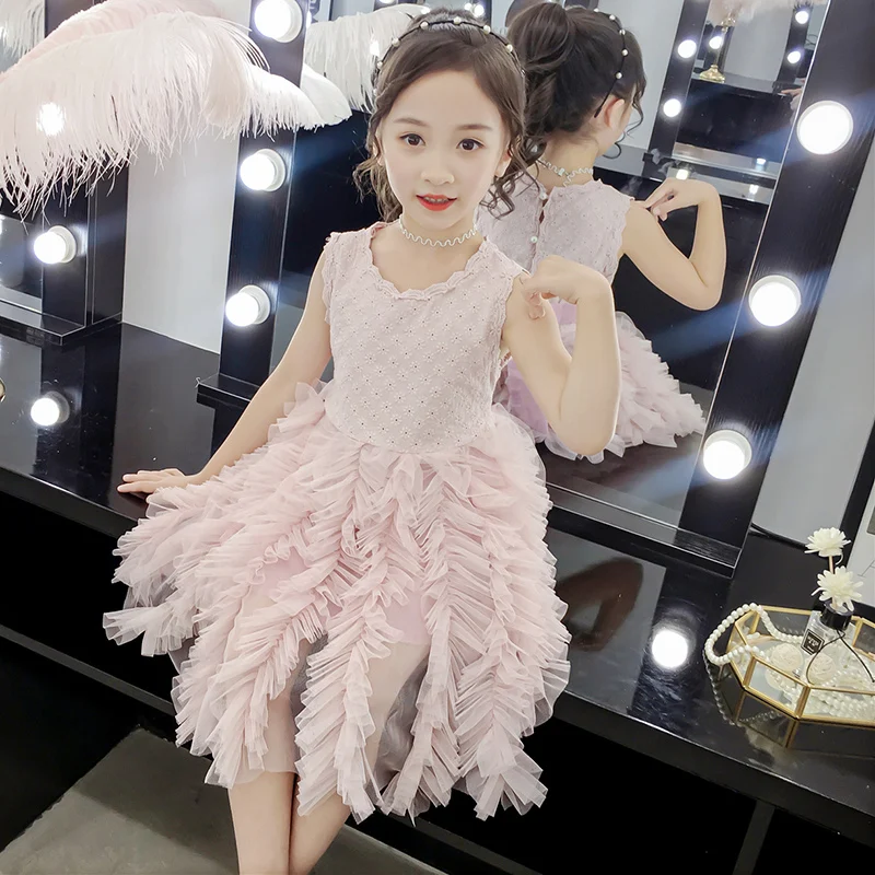 

Cute Girls Princess Dresses Baby Kids Clothes Summer Patchwork Ruched TuTu Dresses Fashion Outwear for 6 8 10 12 Years Vestidos