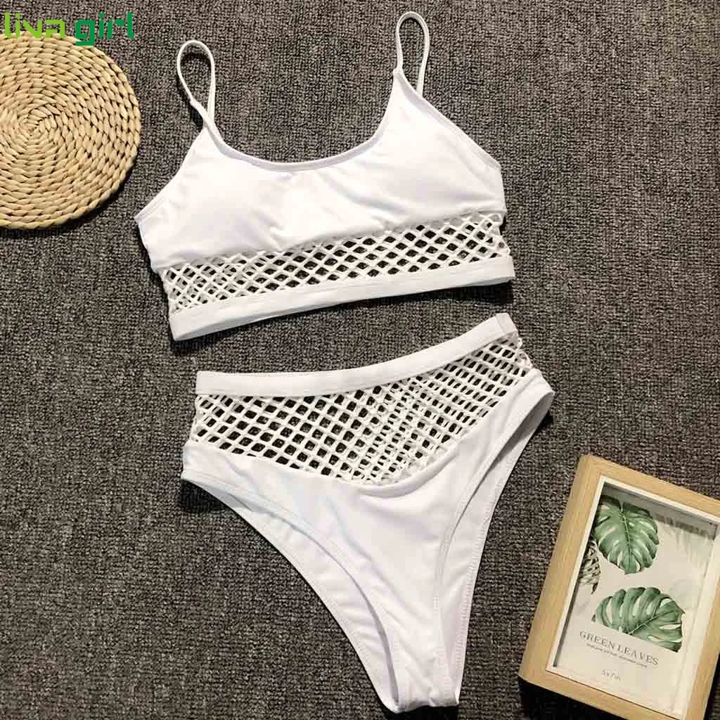 

Liva girl Sexy Sexy Hollow Out Bikini Women grid Two Piece Padded Push-Up Swimwear sexy women two-piece suits sexy bikini set F0