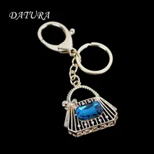 Fashion rhinestone bule bag keychain pendant quality chic Car key chain ring holder Jewelry for women.