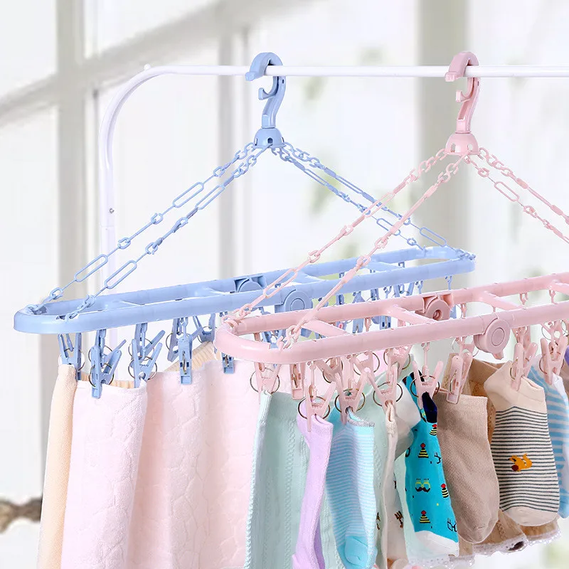 

Multifunction Fortable 24 Clamps Clothes Hanger Underwear Clothespin Sock Rack Drying Holder With Hook Household Accessories