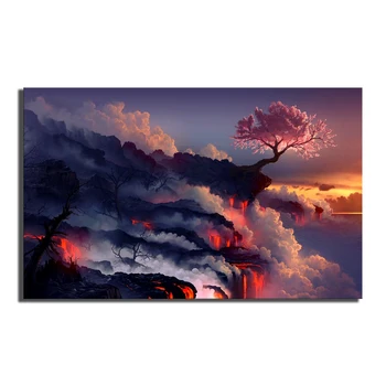 

Home Decor Canvas Painting Prints 1 Panel Scorched Earth Lava Landscape Cherry Blossom Sunset Modular Pictures Poster Wall Art