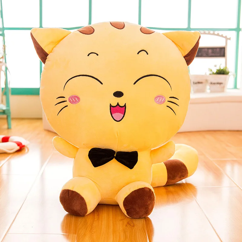 Yellow Squint Smile Милый Экспрессия Котенок Плюшевые сидения смайлики пушистый кот смайлик дети мягкая набивная кукла животные игрушки подарки на день рождения для детей - Цвет: Yellow Squint Smile