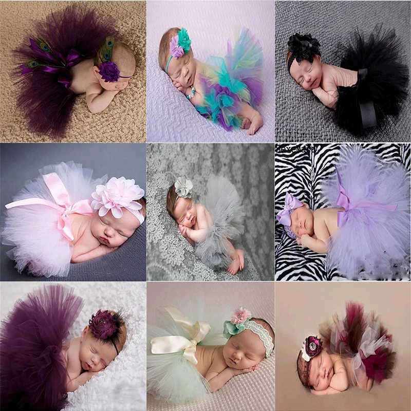 

Baby Newborn Photography Props Girl Skirt Bowknot Baby Tutu Skirt Tulle Baby Photo Props Flower Headband Cap Fotografia Crochet