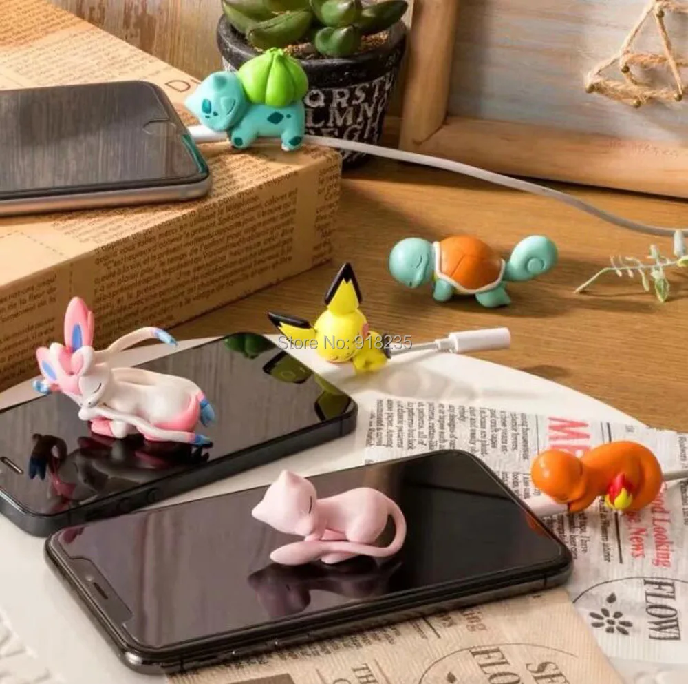 6Pcs Pichu Bulbasaur Squirtle Charmander Mew Sylveon 5CM PVC Animal Cable Protector Action Figures Toy Retail