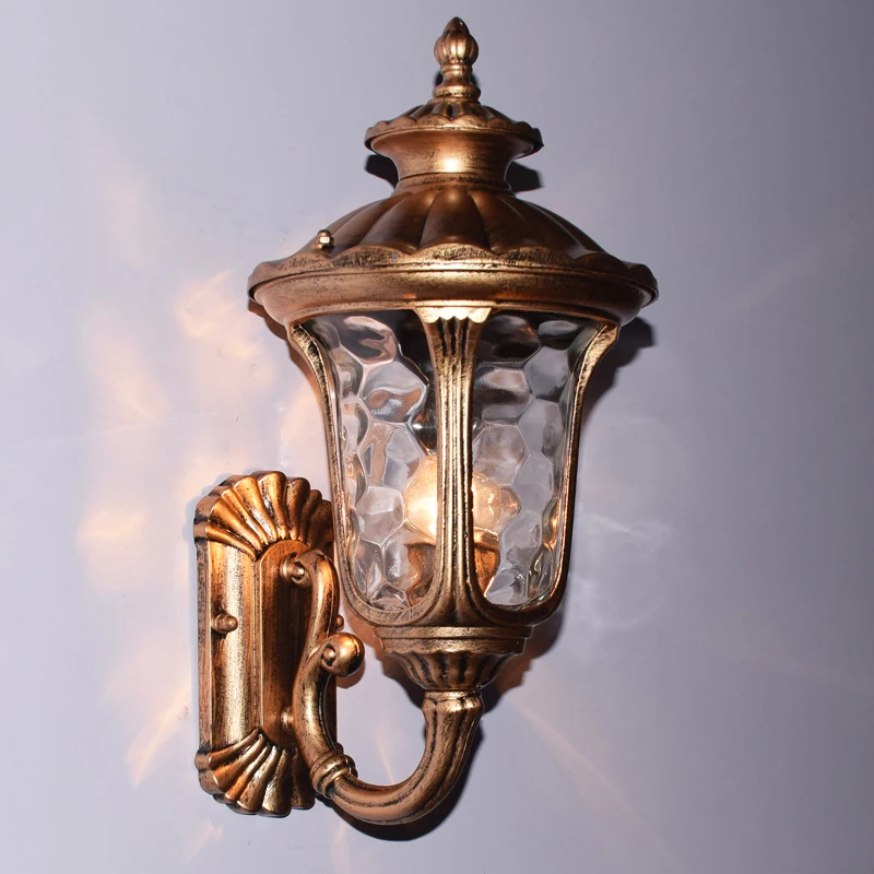 

European vintage black aluminum villa waterproof outdoor wall sconce lamp American retro garden glass E27 LED bulb corridor lamp