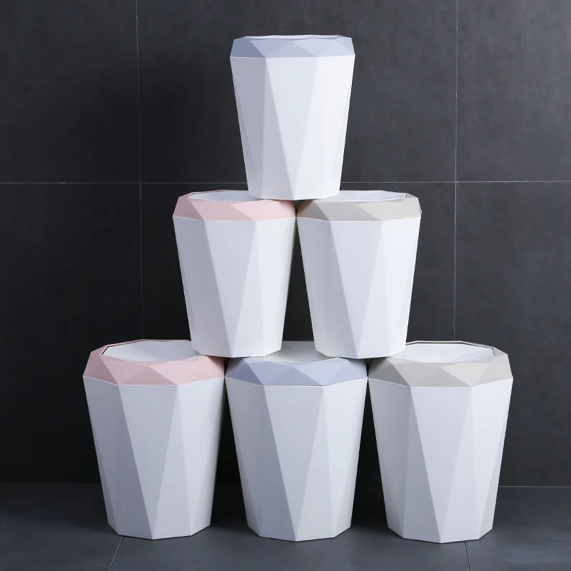 

Nordic Flap Type Trash Can Creative Diamond Type Desktop Paper Basket Plastic Kitchen Living Room Office Garbage Storage Bucket