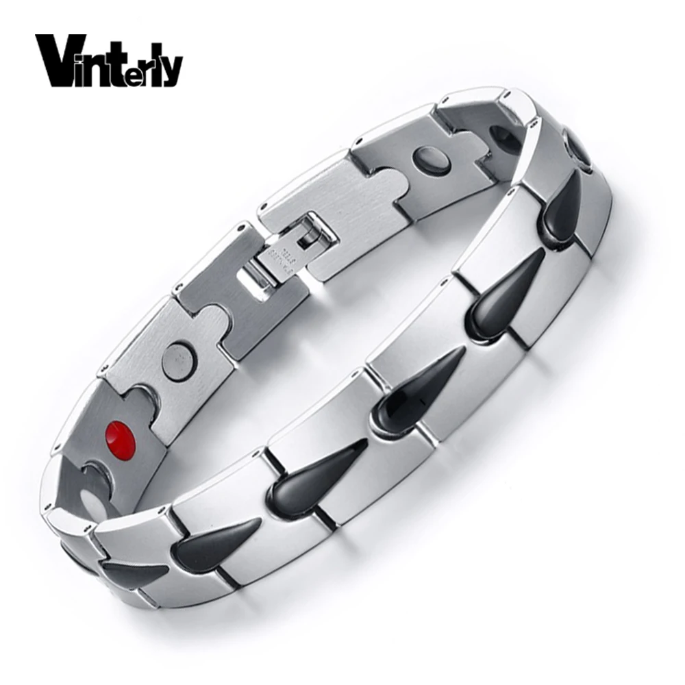 

Vinterly Black Men Bracelet Chain Link Healing Energy Stainless Steel Magnetic Germanium Bracelets Bangles for Men Jewelry