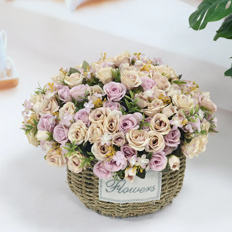 

Flone Artificial European Silk Small Rose Fake Flowers Bouquet Wedding Flower Row DIY Accessories Material Home Party Decoration