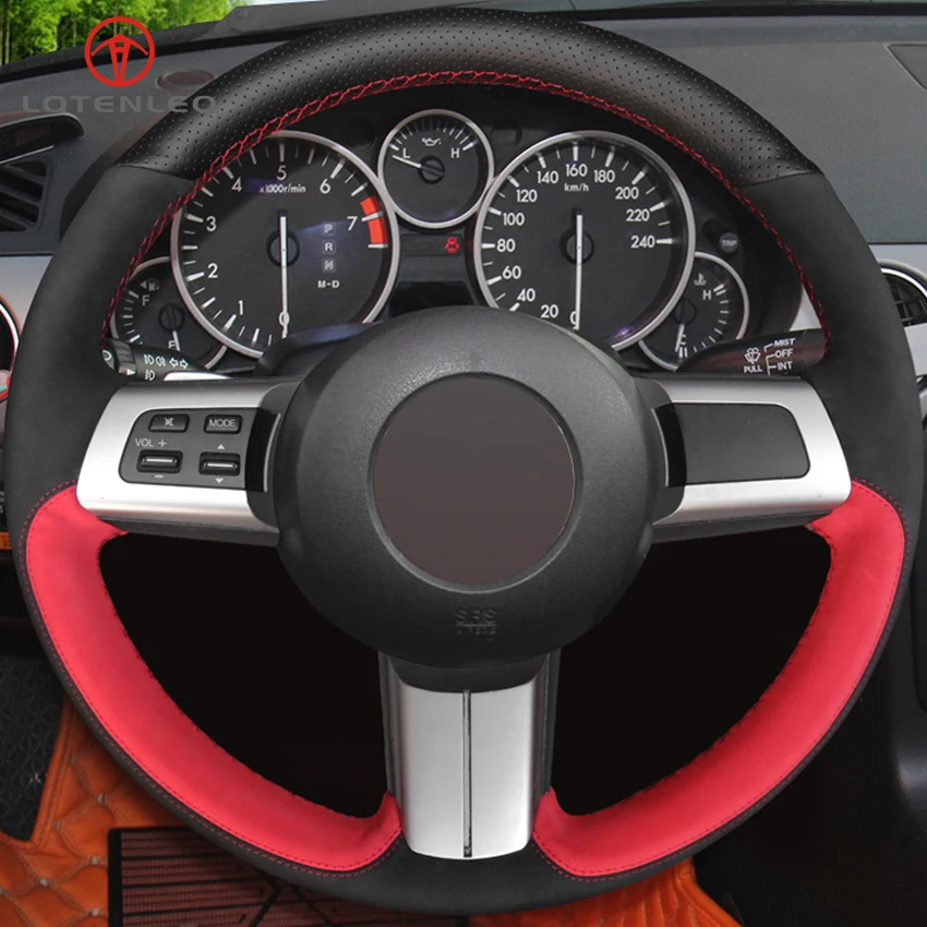 Lqtenleo черная замша из натуральной кожи красного цвета на замшевое рулевое колесо Крышка для Mazda MX-5 2009- RX-8 2008-2013 CX-7 CX7 2007-2009