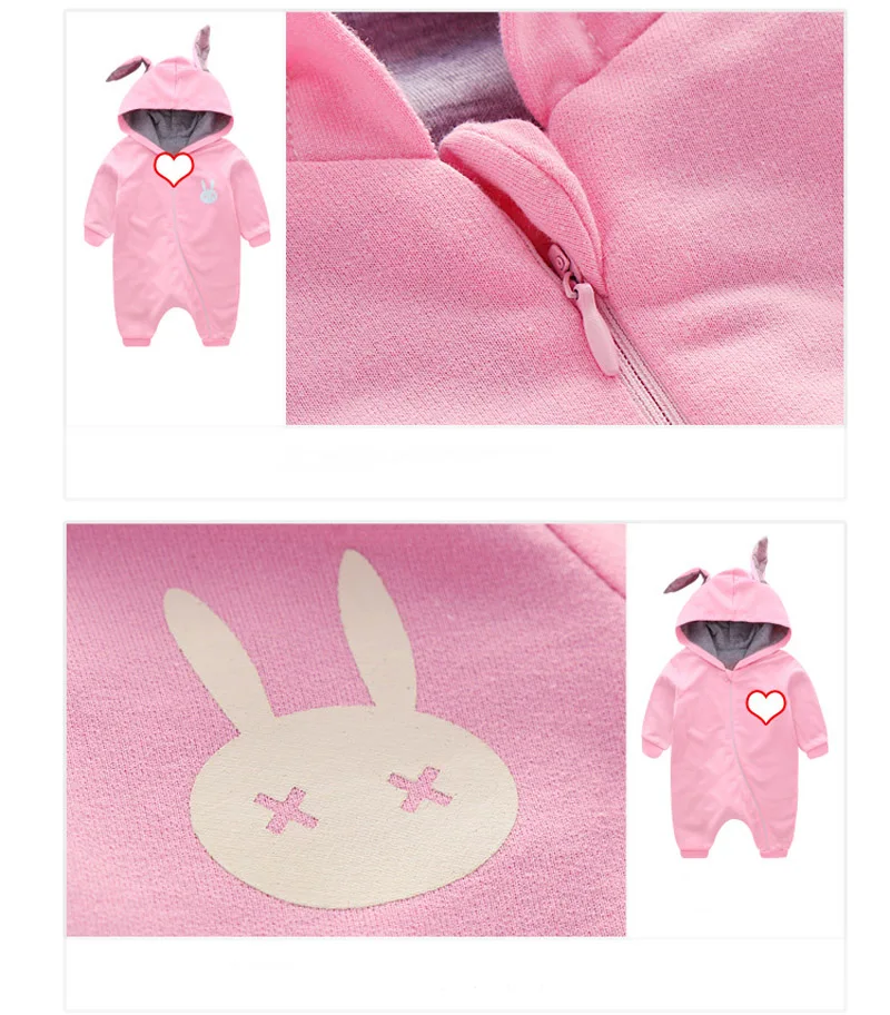 Детские комбинезоны с милым кроликом; одежда для маленьких мальчиков с капюшоном; Одежда для новорожденных; хлопковый комбинезон; комбинезоны; Комбинезон для маленьких девочек; верхняя одежда