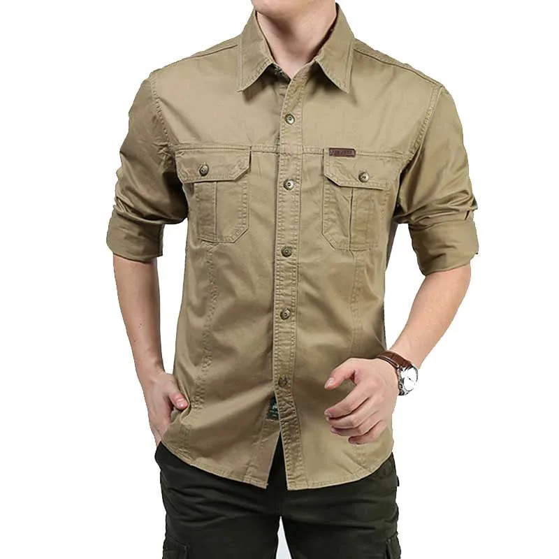 Kaufen Männer Shirts Langarm Baumwolle Lose Military Cargo Shirts Außen Armee Shirts Frühling Herbst Männlichen Kleidung Plus Größe 6XL