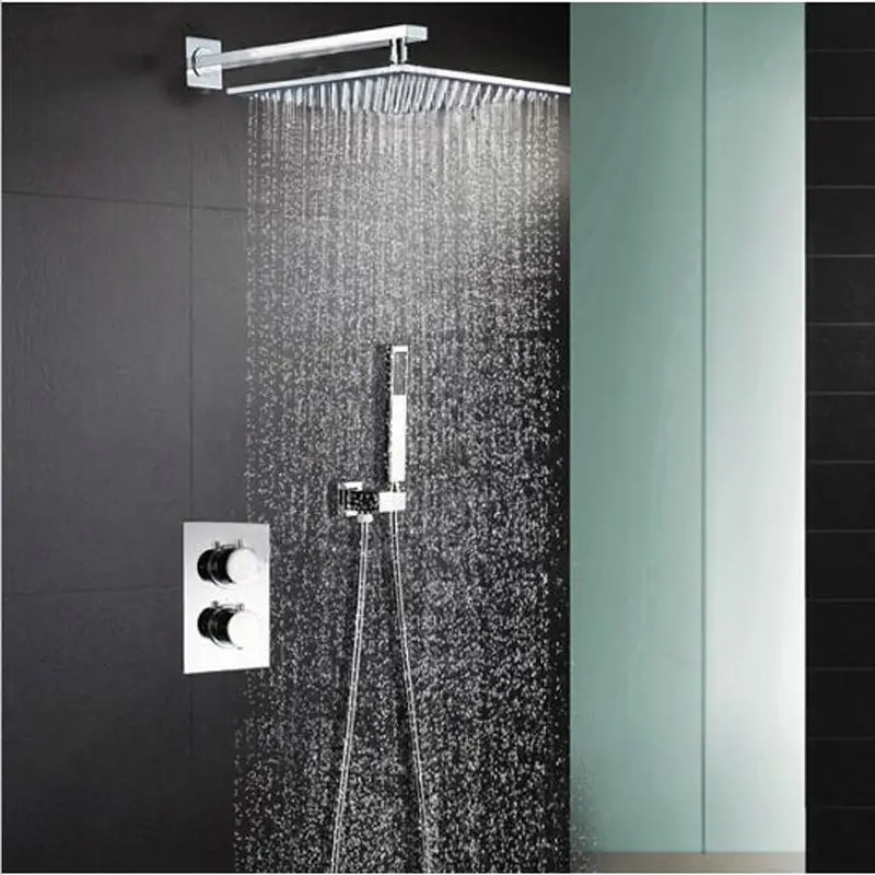 38 Degree Brass Thermostatic Mixer Shower Valve 10" Stainless Steel Rain Shower Head Set Adjust