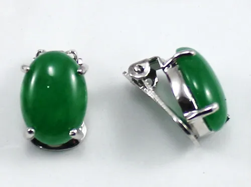 

wholesle ldy's jewelry 13*16mm green jde silver plted stud errings #002
