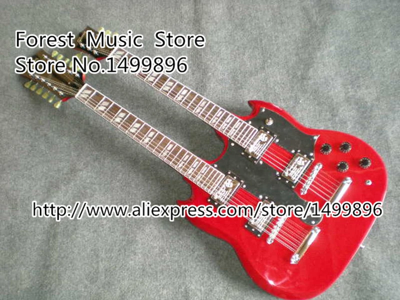 

Wholesale & Retail Blood Red G Custom Shop Double Neck 6 & 12 Strings SG Electric Guitars Left Handed Available