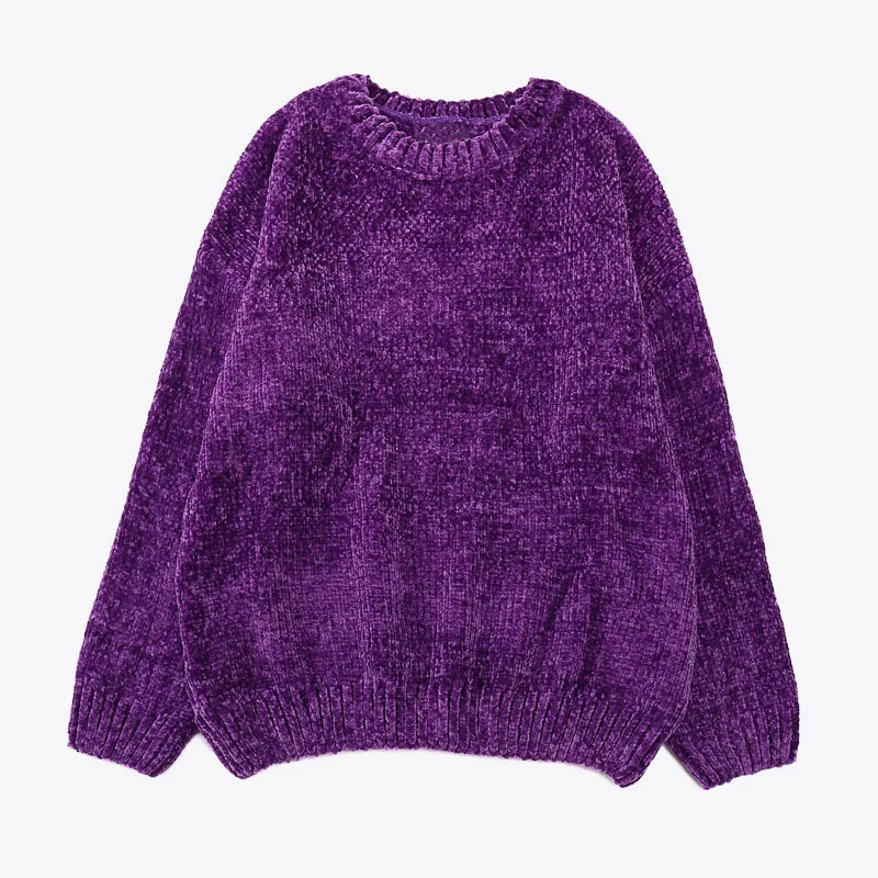 Зимний женский свитер с высоким воротом из золотого бархата, вязаный Свободный пуловер с длинным рукавом для женщин, элегантный женский джемпер - Цвет: purple 09