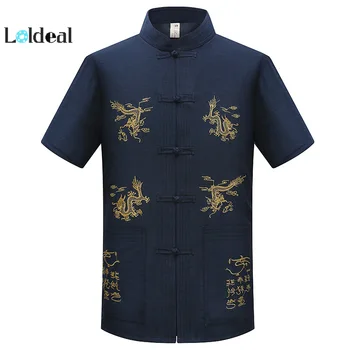 

LOLDEAL Chinese Short Sleeve Shirt Ethnic Style Summer Men's Short Sleeve Shirt