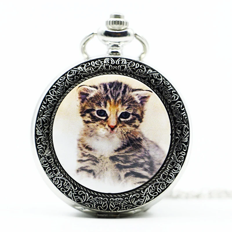 Модные серебряные стимпанк кошка Карманные часы ожерелье мужчины Wo мужские s часы подарок для мальчиков и девочек