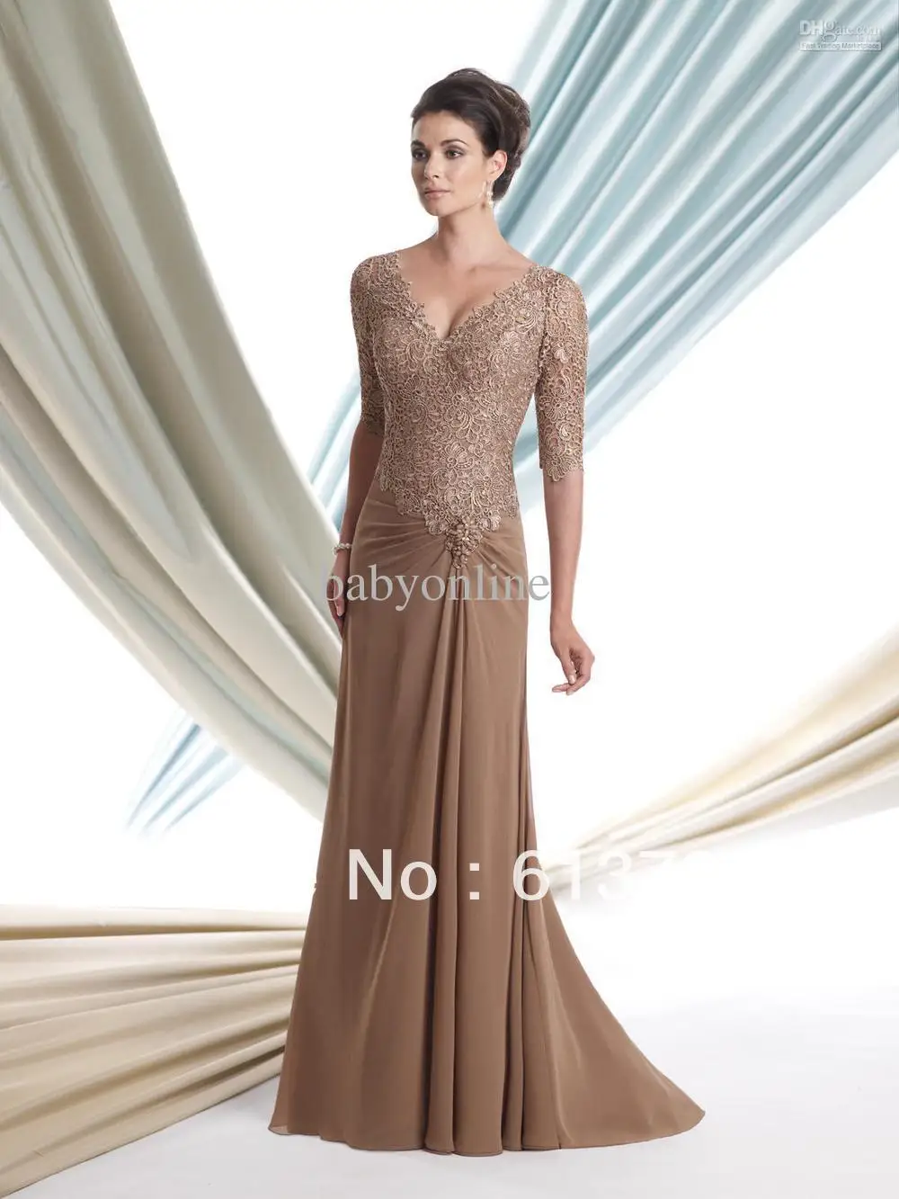 2013 Sexy V Neck Half Sleeves Brown Chiffon Ruffles Mother Of The Bride Dresses With Lace Beaded Top 113906|bride groom wedding favors|dresses for