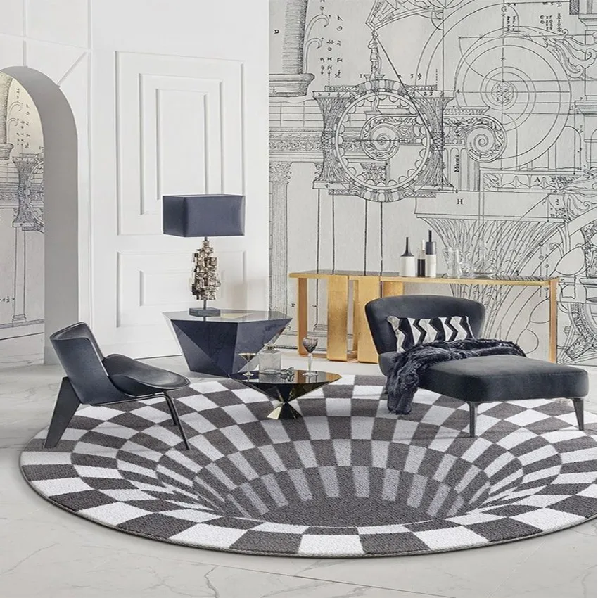 

Post modern 3D pattern weaved gray rug , big size round shaped art living room carpet , home decoration bedside floor mat
