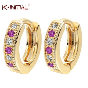 Kinitial Gold Silver Plated Colorful Classic Hoop Baby CC Earrings Bride Wedding Zirconia Earring For Girls Teen Gift Jewelry