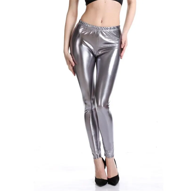 legging YGYEEG Skinny Leggings Gold Silver Metallic Shiny Laser Leather Black Pants Women Candy Color High Waist Elastic Pencil Bottom workout leggings