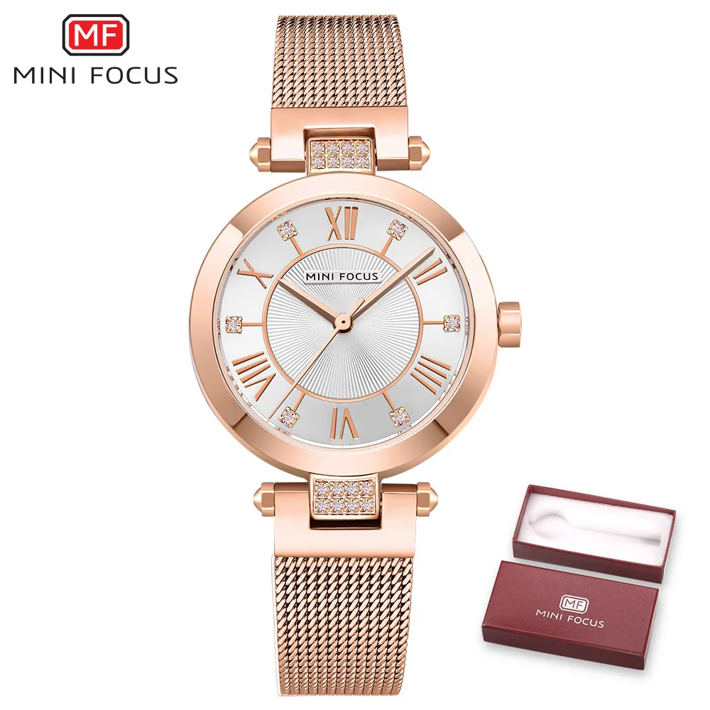 MINIFOCUS дамские Роскошные Брендовые женские часы водонепроницаемые модные часы для женщин дамские наручные часы Relogio Feminino Montre Femme - Цвет: Rose gold