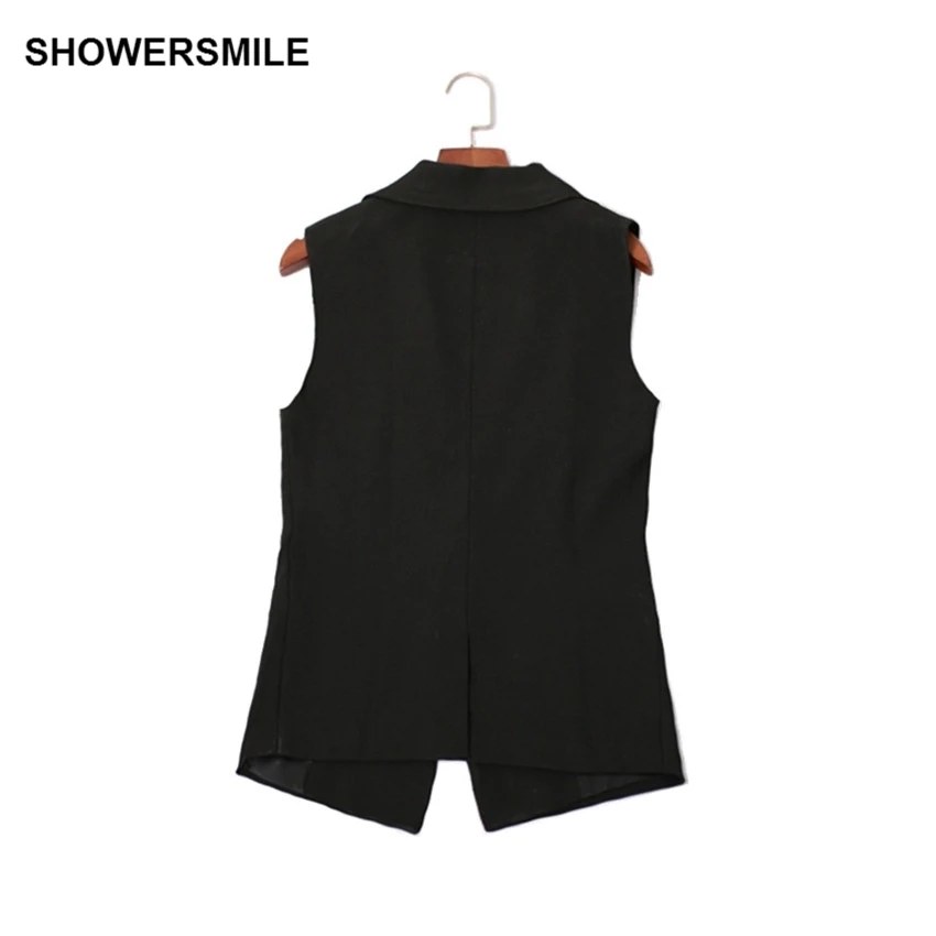 SHOWERSMILE Short Vest Women Sleeveless Blazer Black Suit Vest Female Waistcoat Office Lady Slim Fit Spring Vest For Women