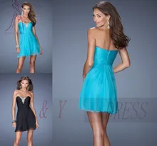 J&y 2015 neuesten design falte geliebte chiffon a- linie kurzes kleid perlen chiffon ärmellos aus der schulter cocktailkleider