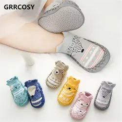 GRRCOSY/носки-тапочки для малышей, Нескользящие кожаные носки с резиновой подошвой для младенцев, осенне-зимние носки-тапочки для